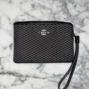 Coach Legacy Jacquard Corner Zip Small Wristlet Black/Gray/Silver